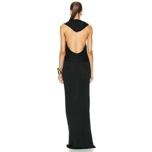 SAINT LAURENT Hooded Crepe Dress in Noir 36 New Womens Long Maxi Gown - Picture 4 of 17